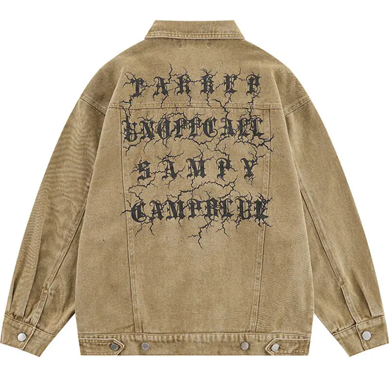 Vintage Denim Streetwear Letter Print Jacket