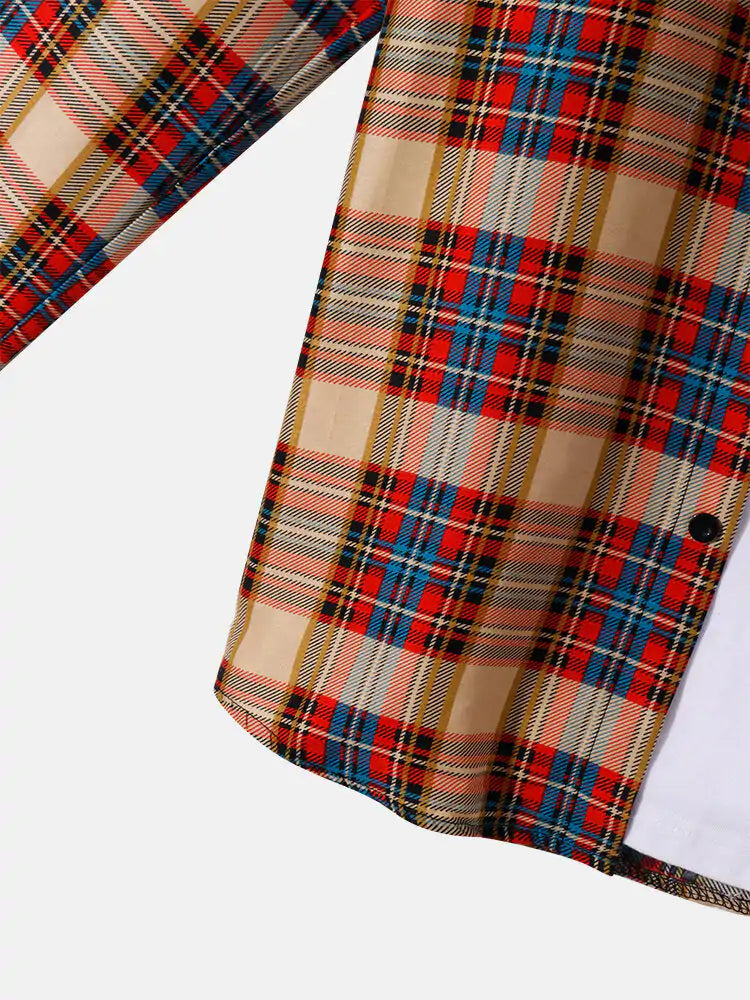 Mens Plaid Print Lapel Long Sleeve