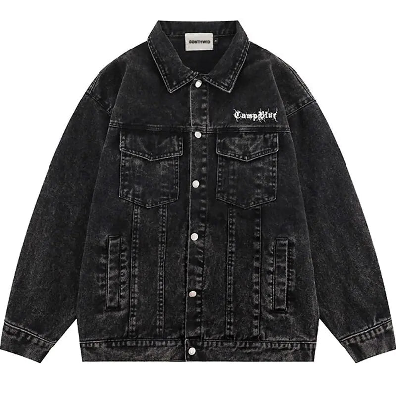 Vintage Denim Streetwear Letter Print Jacket